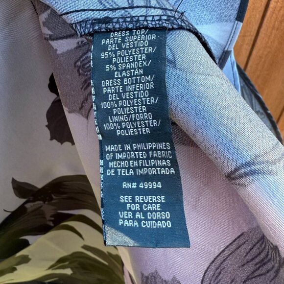 R&M Richards Black & Grey Floral High-Lo Tie Dress 3/4 Sleeves Size 14 - Picture 7 of 7